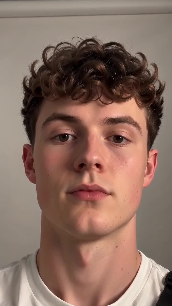 A close-up of a creator against a plain indoor background